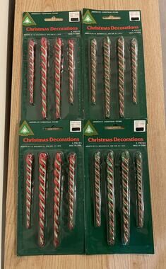 (Lot of 4) VTG NOS Woolworth Christmas Red Green Gold Icicle Ornament Decoration
